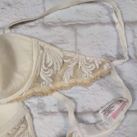 Victorias Secret 34C Ivory Lace Embroidered Underwire Bra Lightly Lined Mesh Cup - Picture 9 of 11